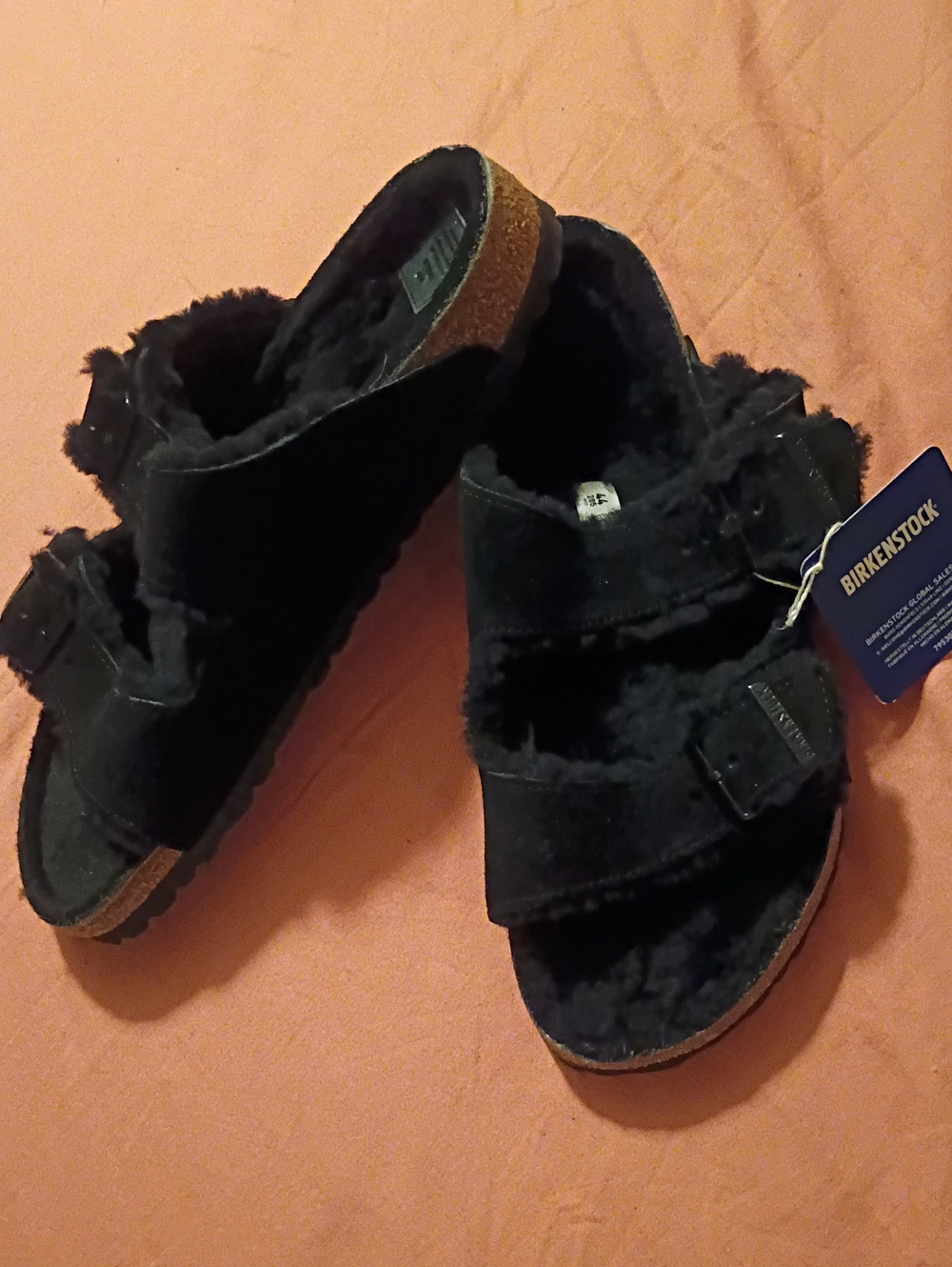 Birkenstock Arizona Black Shearling Two-Strap Sandals